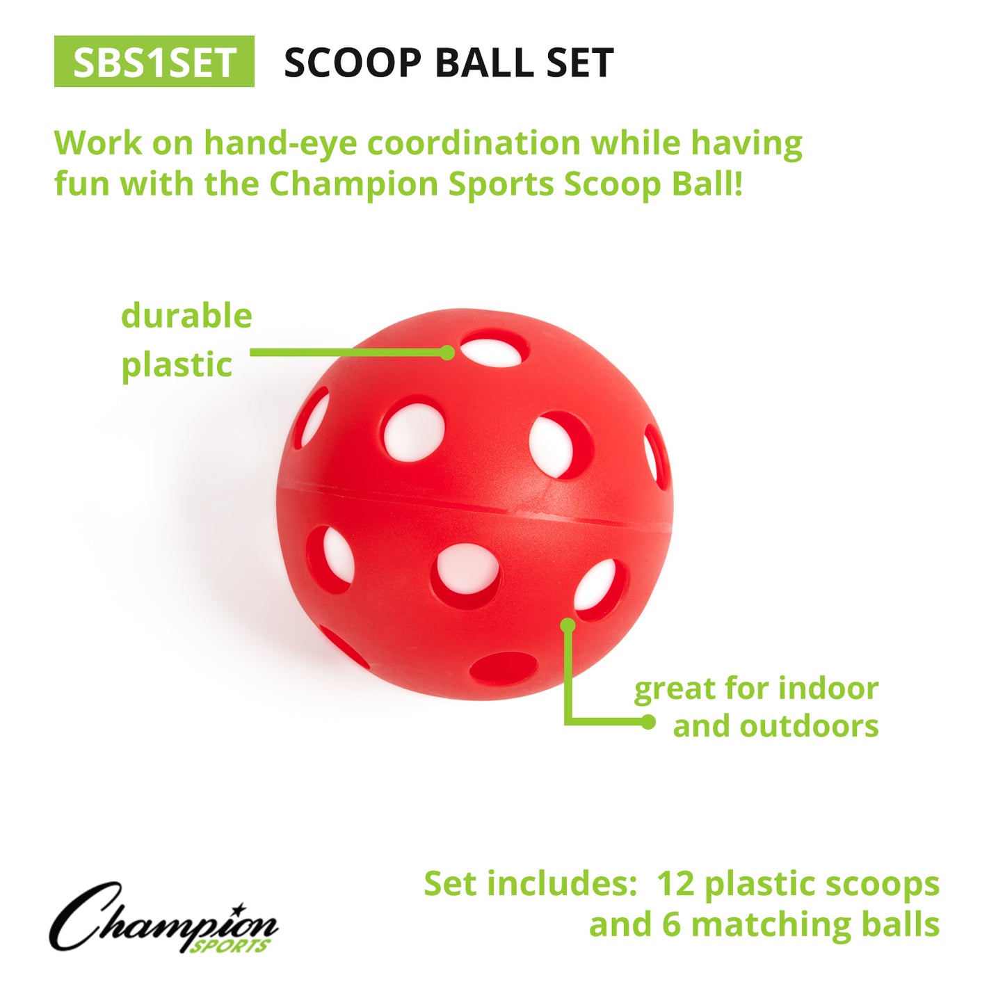 Champion Sports Colorful Scoop Ball Set - Fun Outdoor & Indoor Catch Game