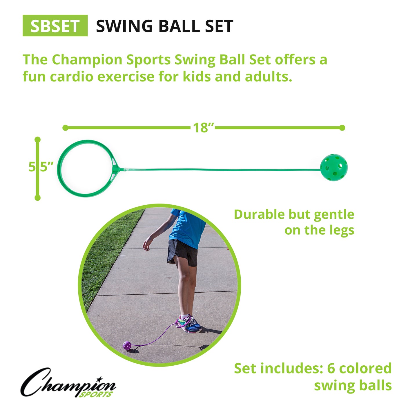 Champion Sports Colorful Swing Ball Set, 6-Pack Ankle Skip Balls