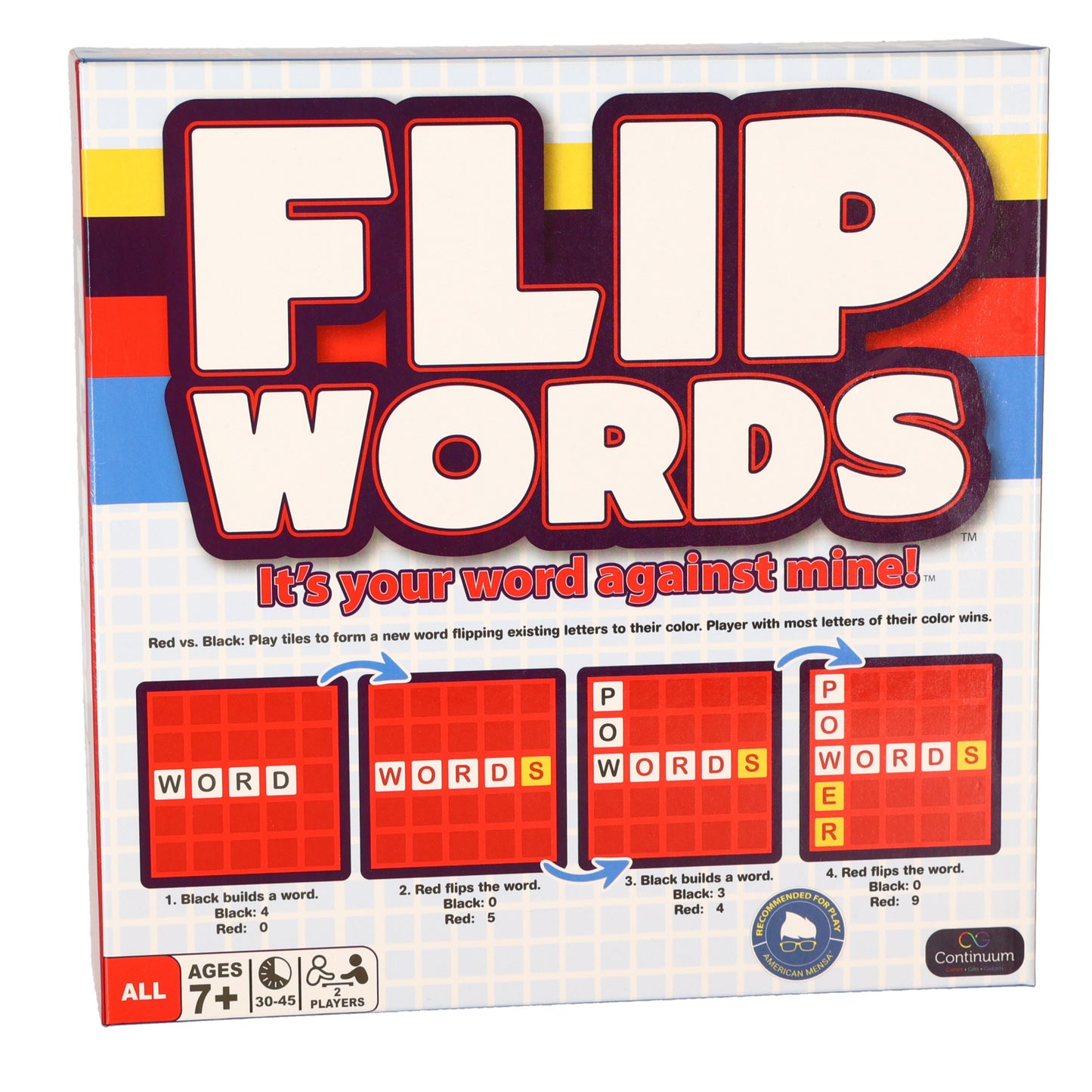 Continuum Games Flip Words Red vs Black Duel Board Game