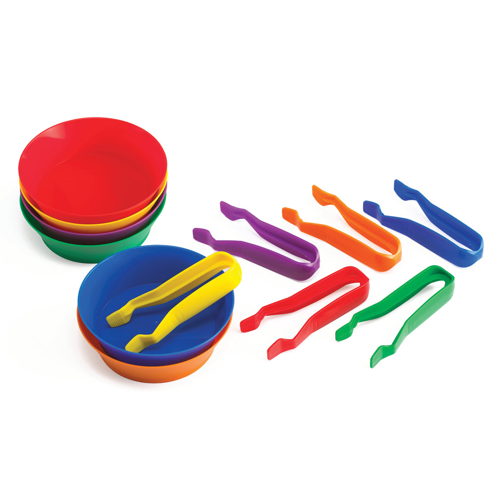 edxeducation Colorful Sorting Bowls & Tweezers Playset - 18m+ - 6 Vibrant Colors