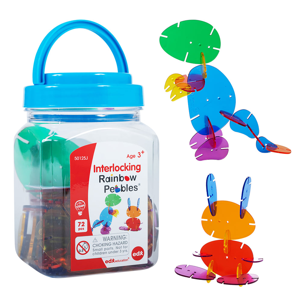 edxeducation Interlocking Rainbow Pebbles Mini Jar - Creative Building Toy