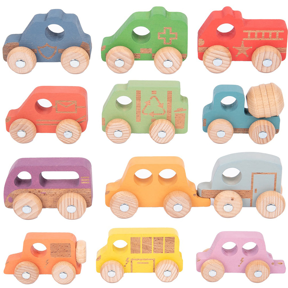 TickiT Rainbow Wooden Vehicles – Colorful Toddler Playset