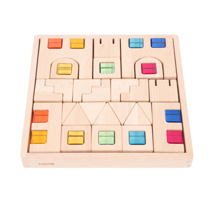 TickiT Wooden Gem Building Blocks - Colorful Creative Play Set