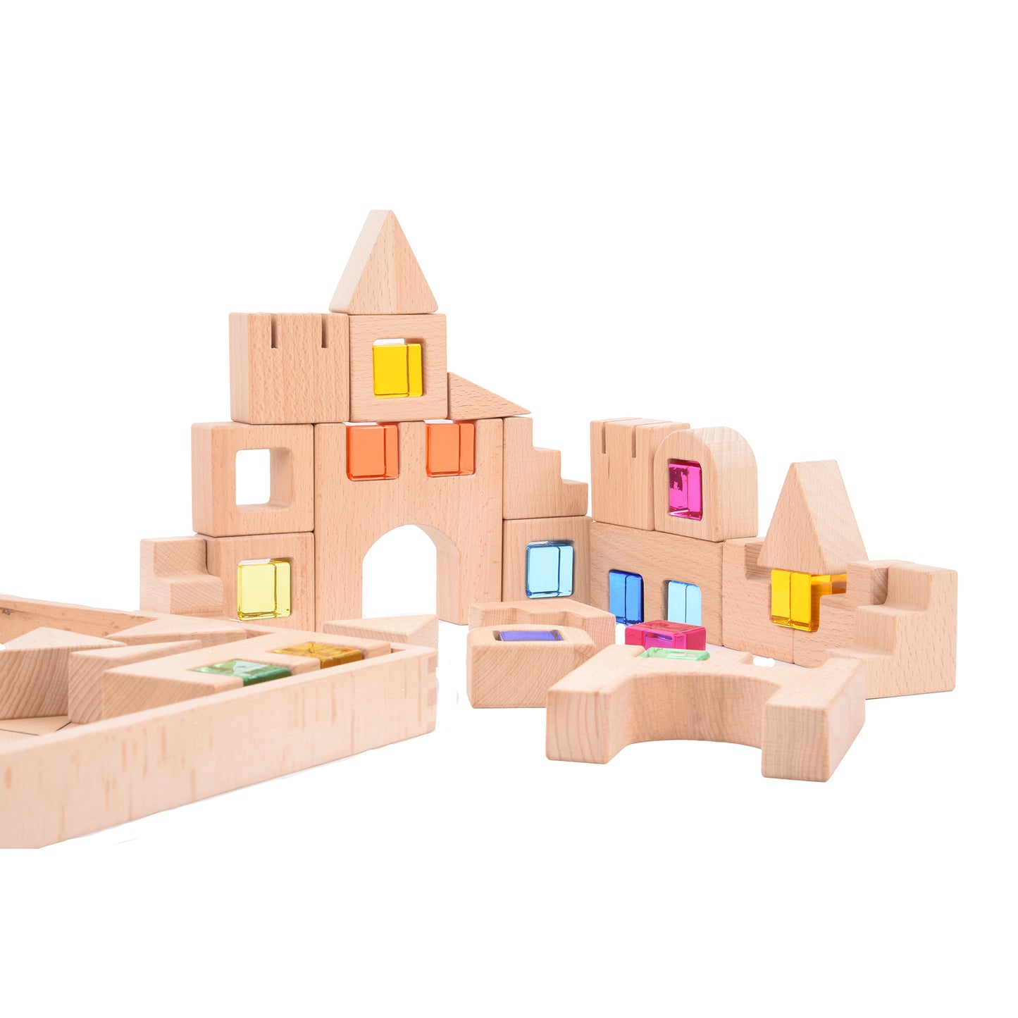 TickiT Wooden Gem Building Blocks - Colorful Creative Play Set