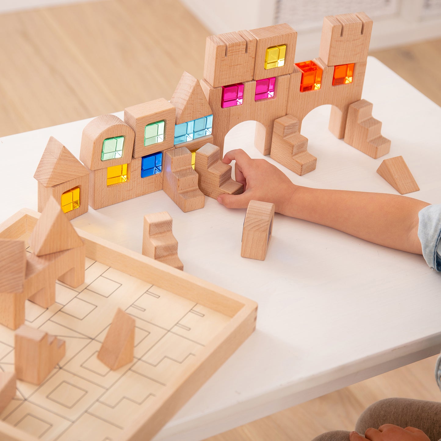 TickiT Wooden Gem Building Blocks - Colorful Creative Play Set