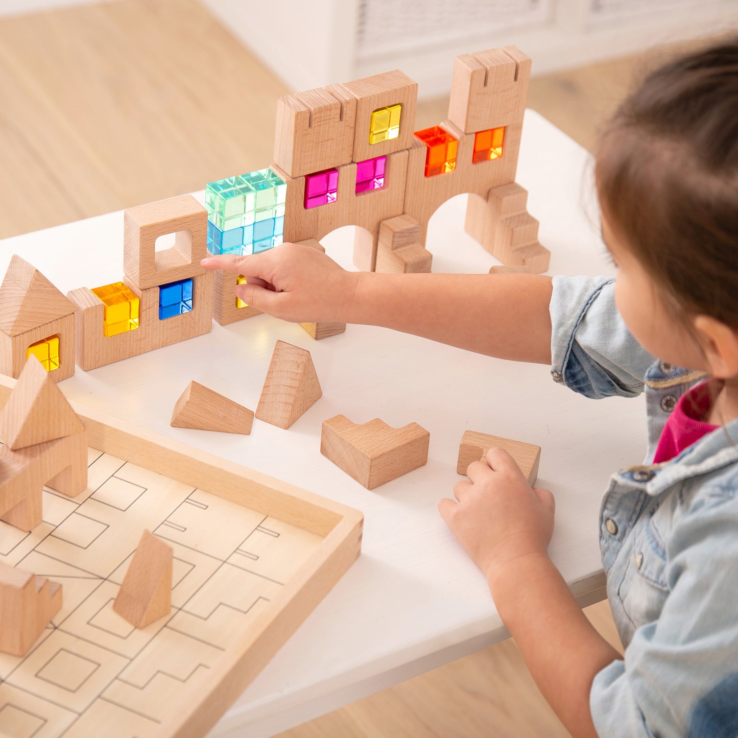 TickiT Wooden Gem Building Blocks - Colorful Creative Play Set