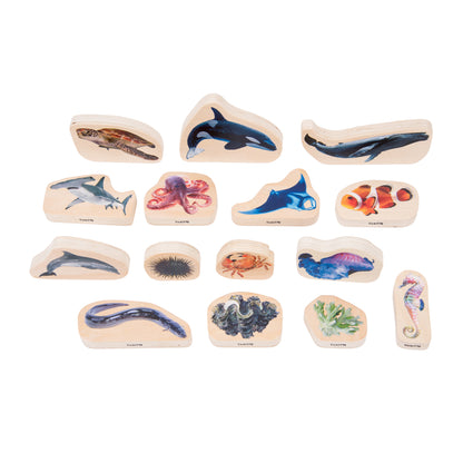 TickiT Wooden Sea Life Blocks - Colorful Marine Exploration Set of 15