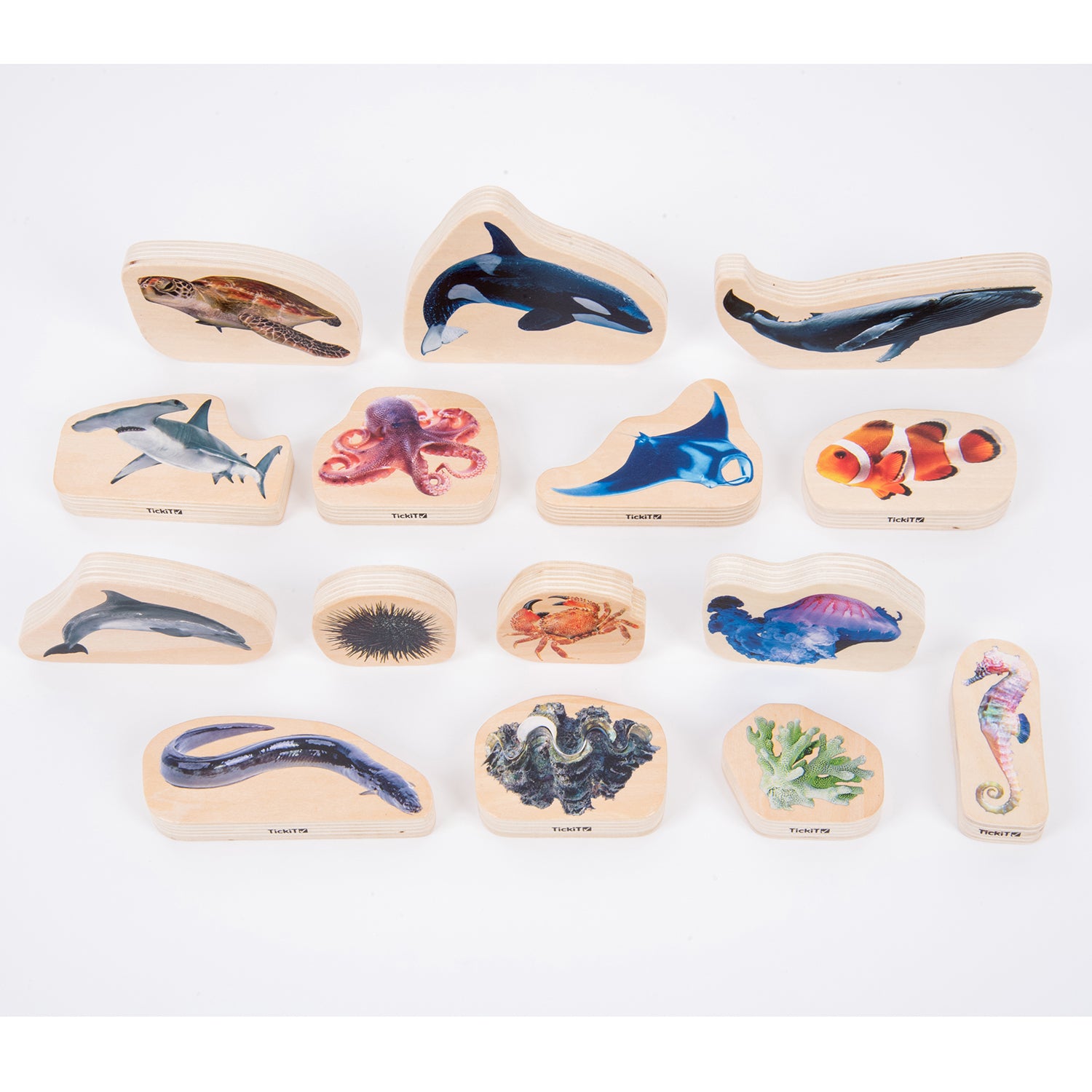 TickiT Wooden Sea Life Blocks - Colorful Marine Exploration Set of 15