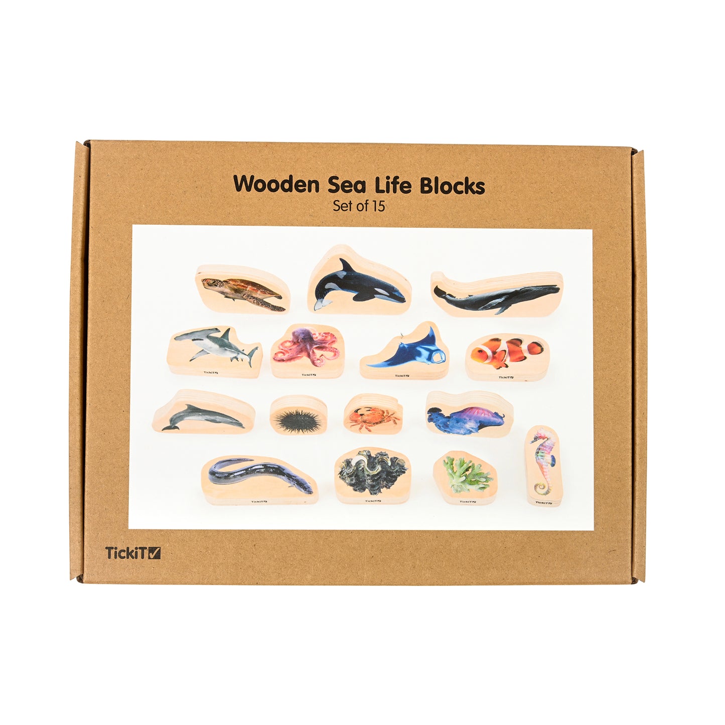 TickiT Wooden Sea Life Blocks - Colorful Marine Exploration Set of 15