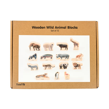 TickiT Wooden Wild Animal Blocks - Imaginative Play Set of 15