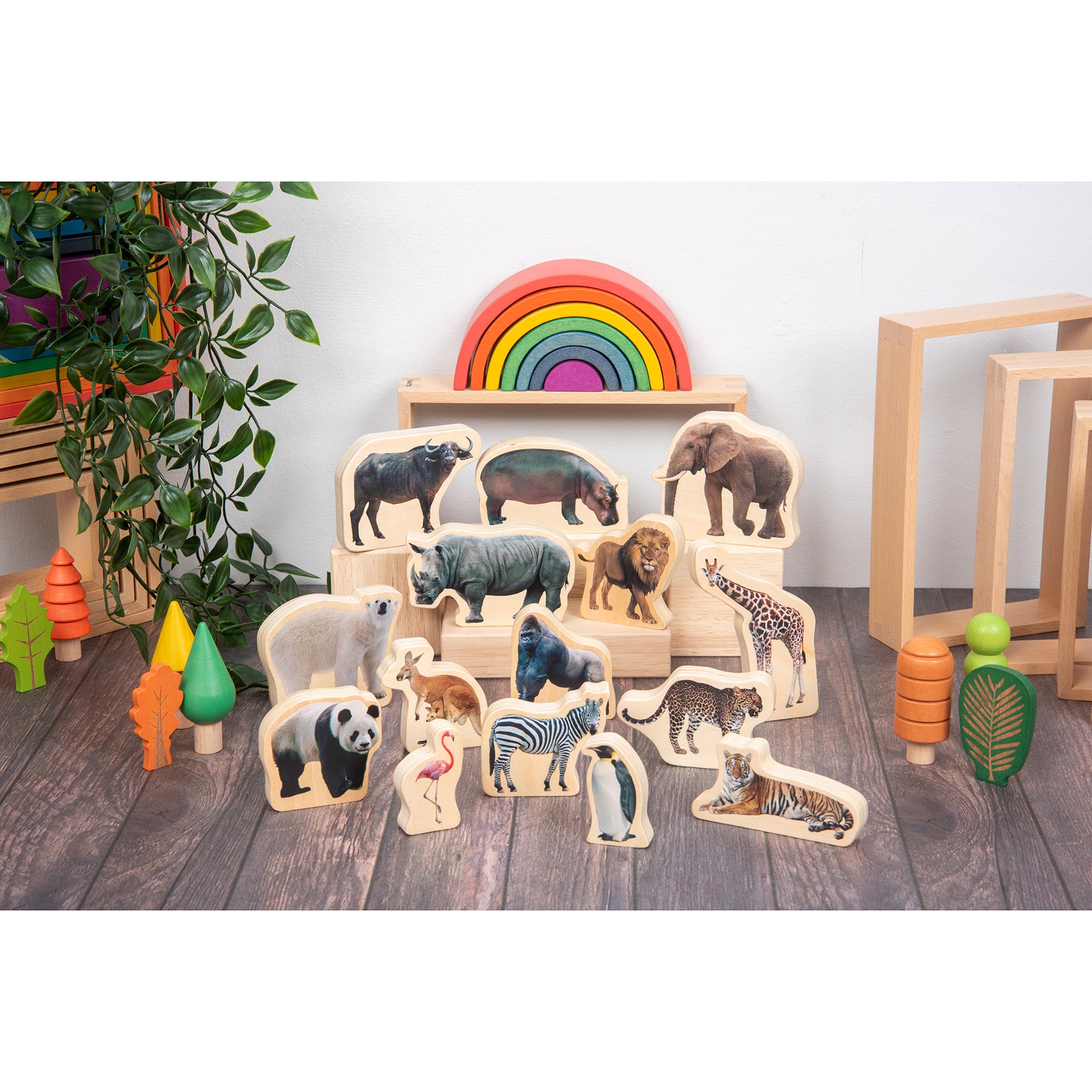 TickiT Wooden Wild Animal Blocks - Imaginative Play Set of 15