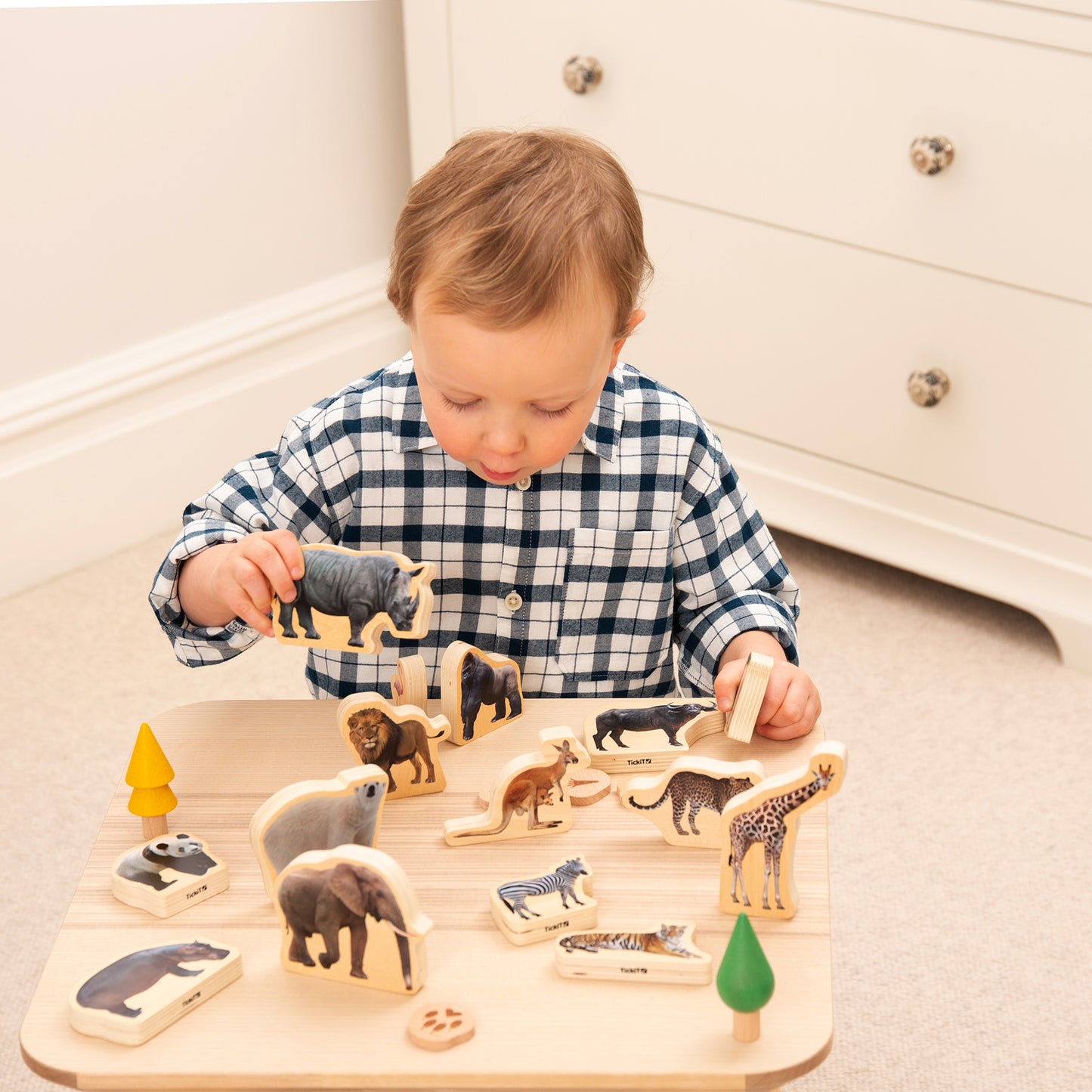 TickiT Wooden Wild Animal Blocks - Imaginative Play Set of 15