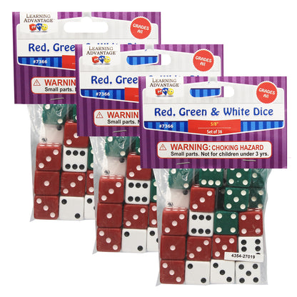 Learning Advantage Colorful Dot Dice Set - Red/Green/White - 108 Dice