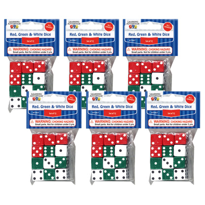 Learning Advantage Colorful Dot Dice Set - Red, Green, White - 72 Count