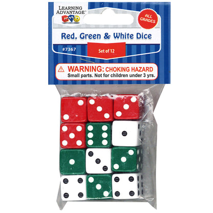 Learning Advantage Colorful Dot Dice Set - Red, Green, White - 72 Count