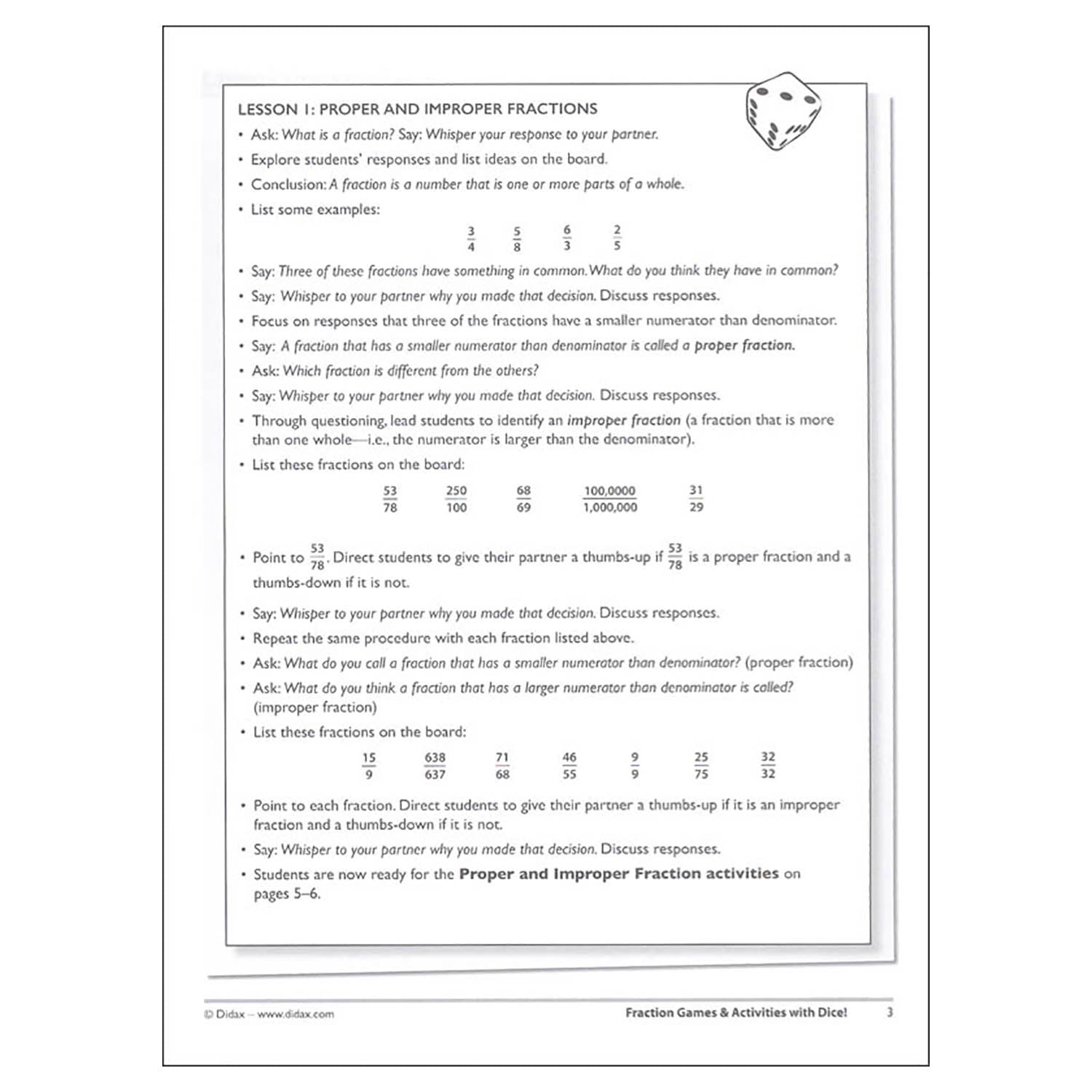 Didax® Fraction Fun - Math Dice Games & Activities Resource Book