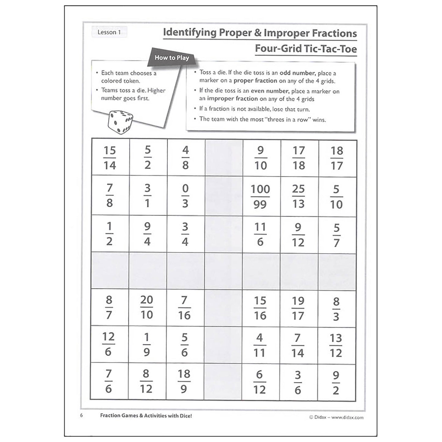 Didax® Fraction Fun - Math Dice Games & Activities Resource Book