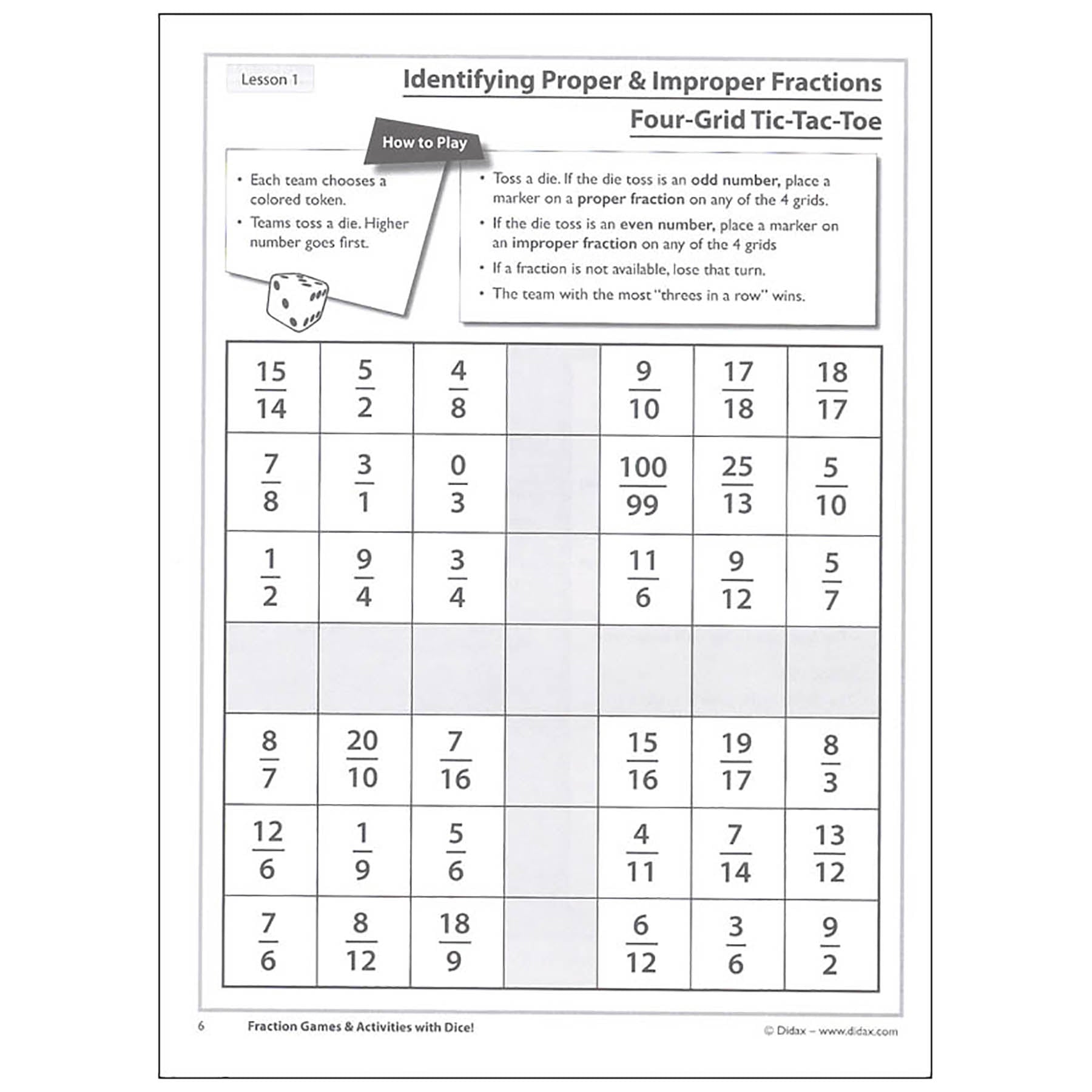 Didax® Fraction Fun - Math Dice Games & Activities Resource Book