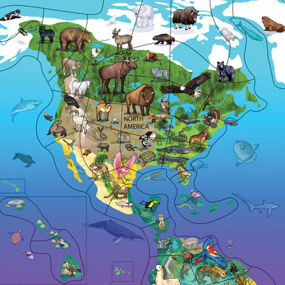 Dowling Magnets Animal Magnetism Wildlife Map Puzzle - Magnetic North & South America