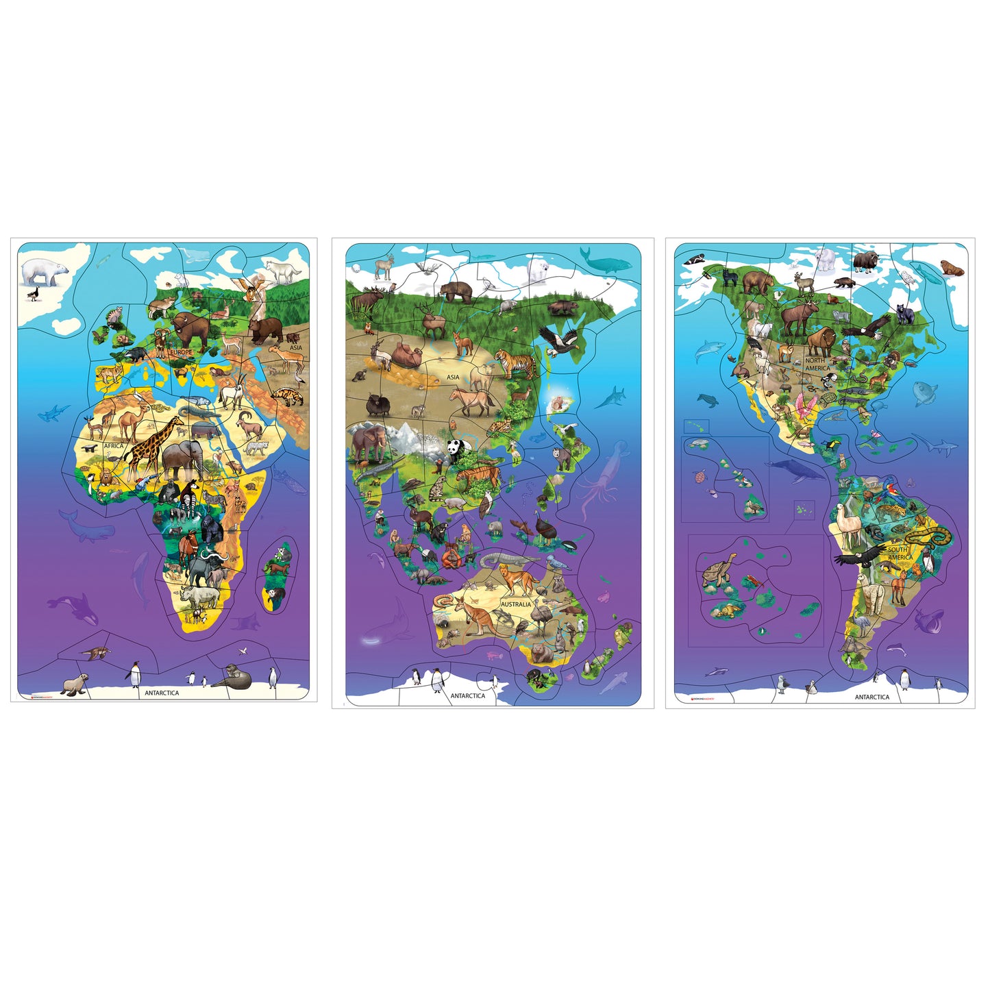 Dowling Magnets Animal Magnetism Magnetic Wildlife Map Puzzle Bundle - Set of 3