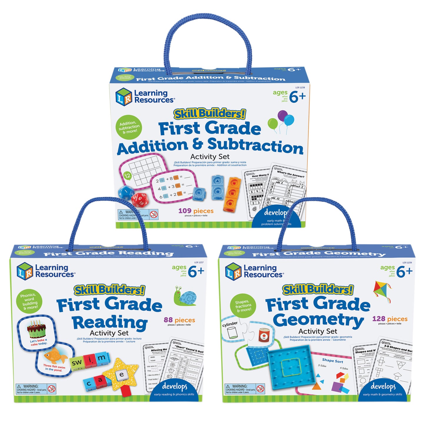 Learning Resources Skill Builders! 1st Grade Activities - 3-Pack Bundle for Reading, Math, and Shapes