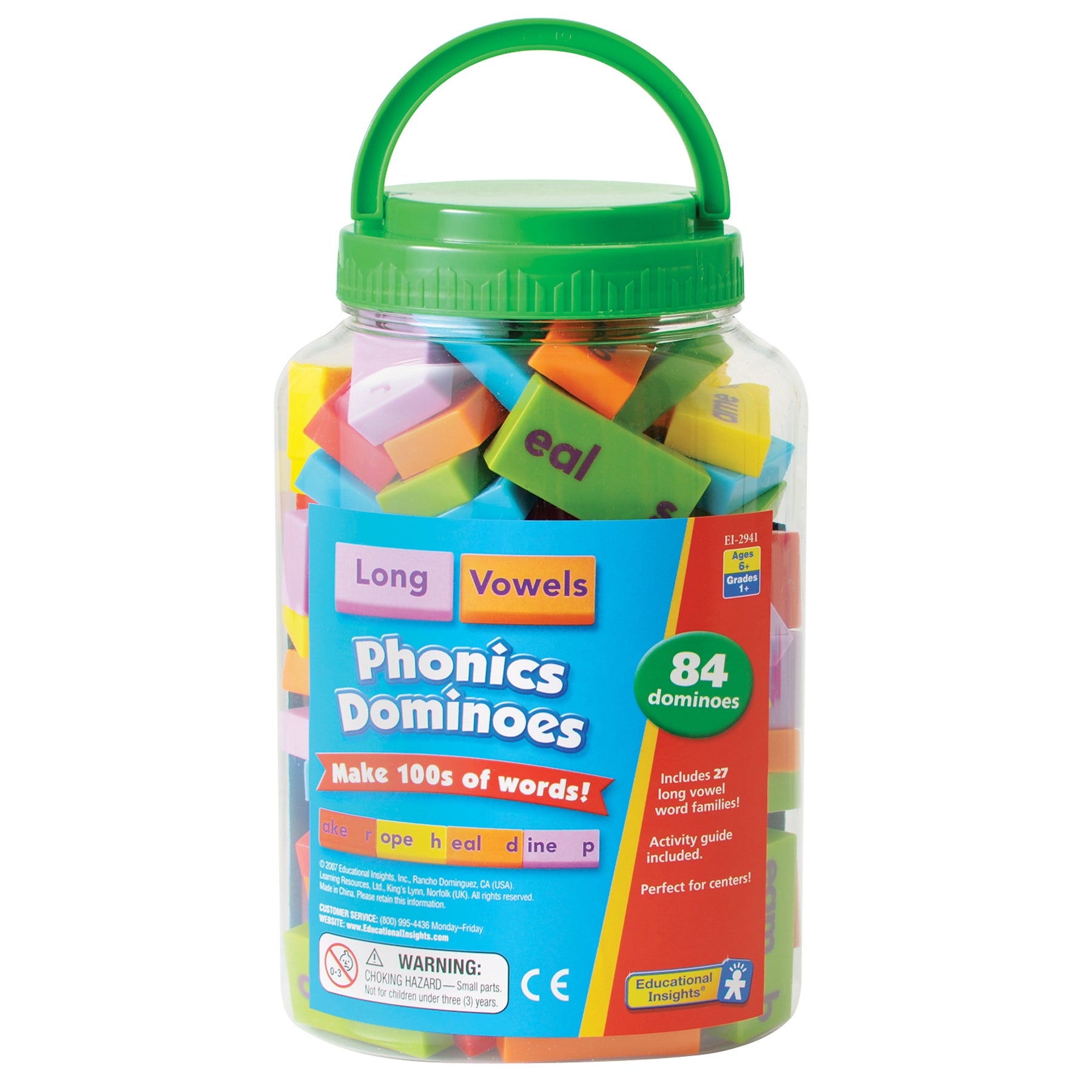 Educational Insights Phonics Dominoes - Long Vowels - Brightly Colored Learning Game