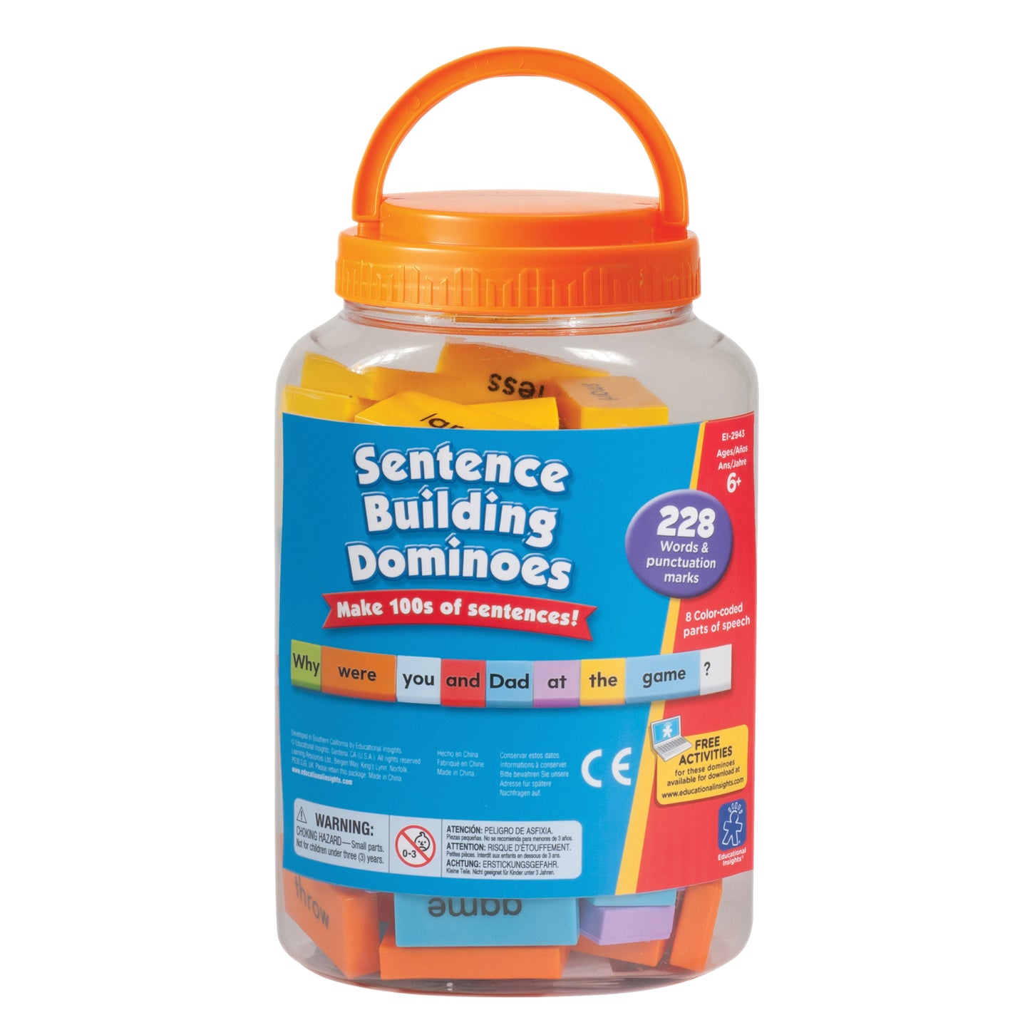 Educational Insights Sentence-Building Dominoes - 228 Color-Coded Pieces