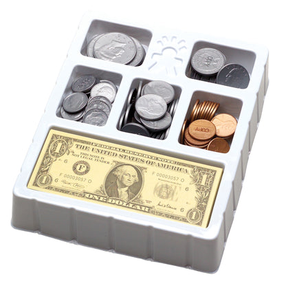 Educational Insights Play Money, Coins & Bills Tray - Realistic Pretend Cash Set