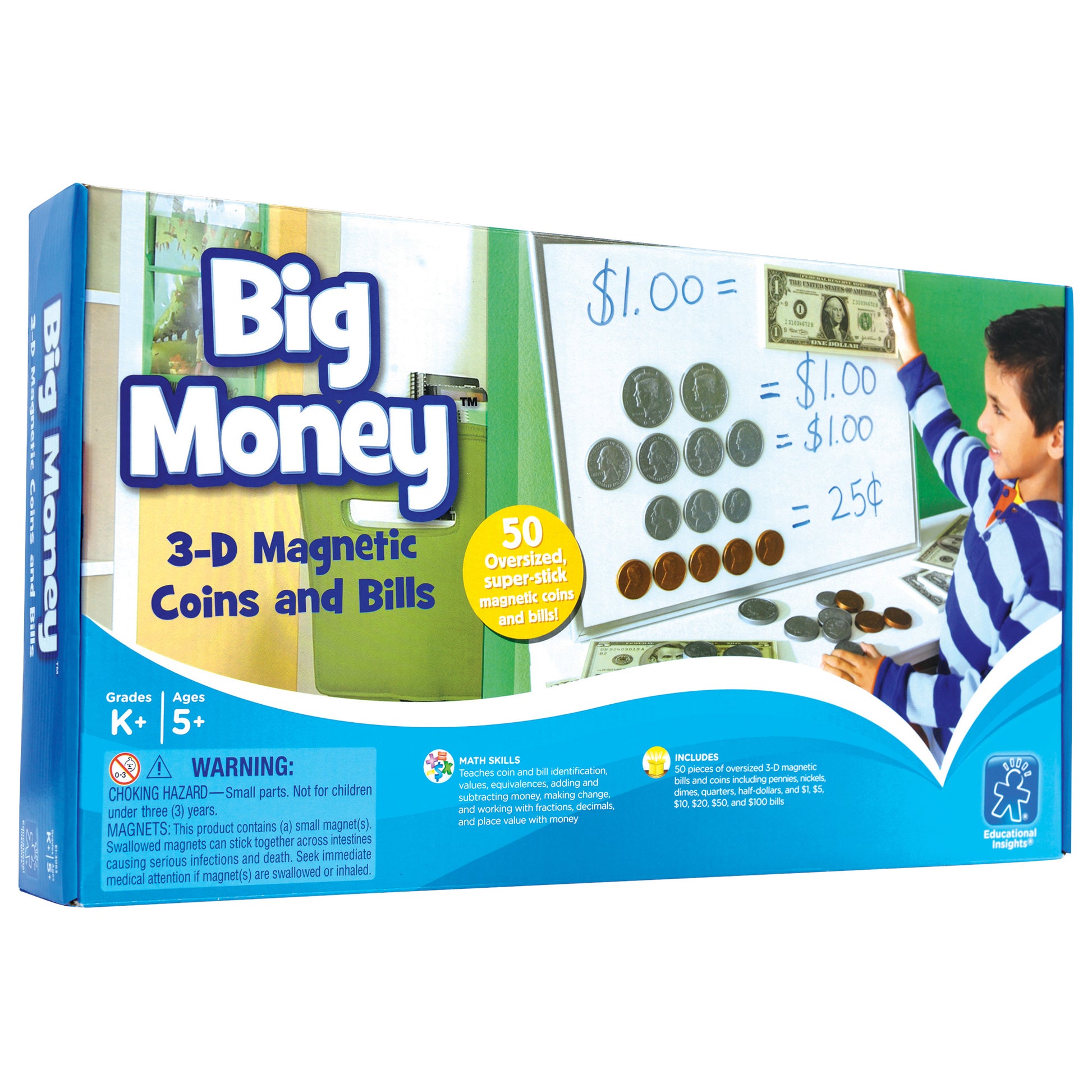 Educational Insights Big Money Magnetic Coins & Bills - 50 Piece Set