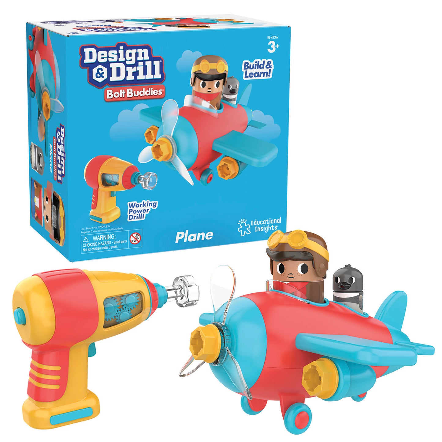 Educational Insights Design & Drill Bolt Buddies Plane - Kid-Safe Toy Drill