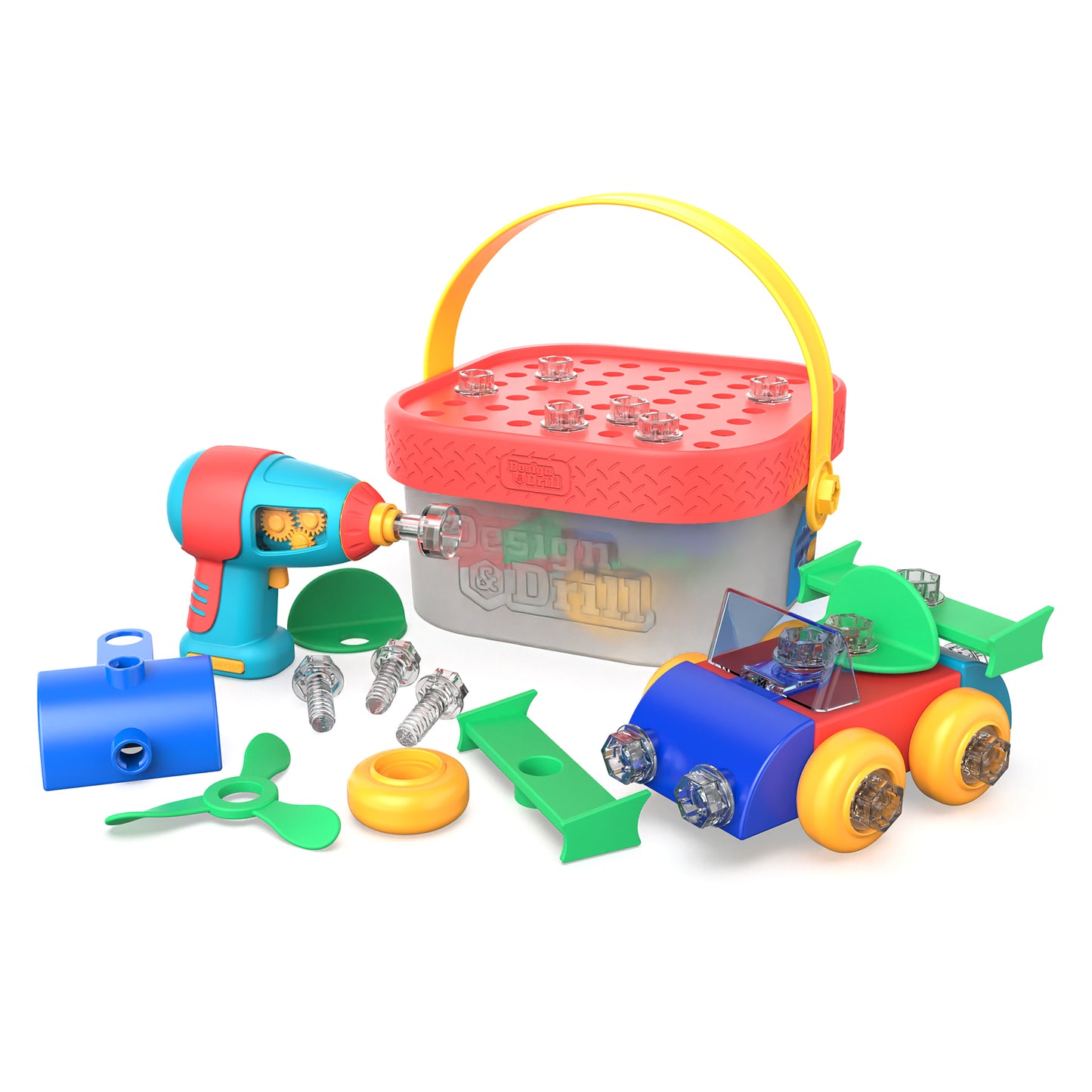 Educational Insights Design & Drill Build-It Bucket - Portable Construction Toy