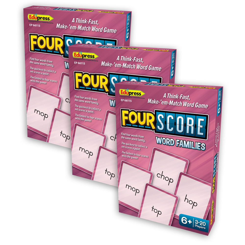 Teacher Created Resources Four Score Word Families Card Game Trio Pack