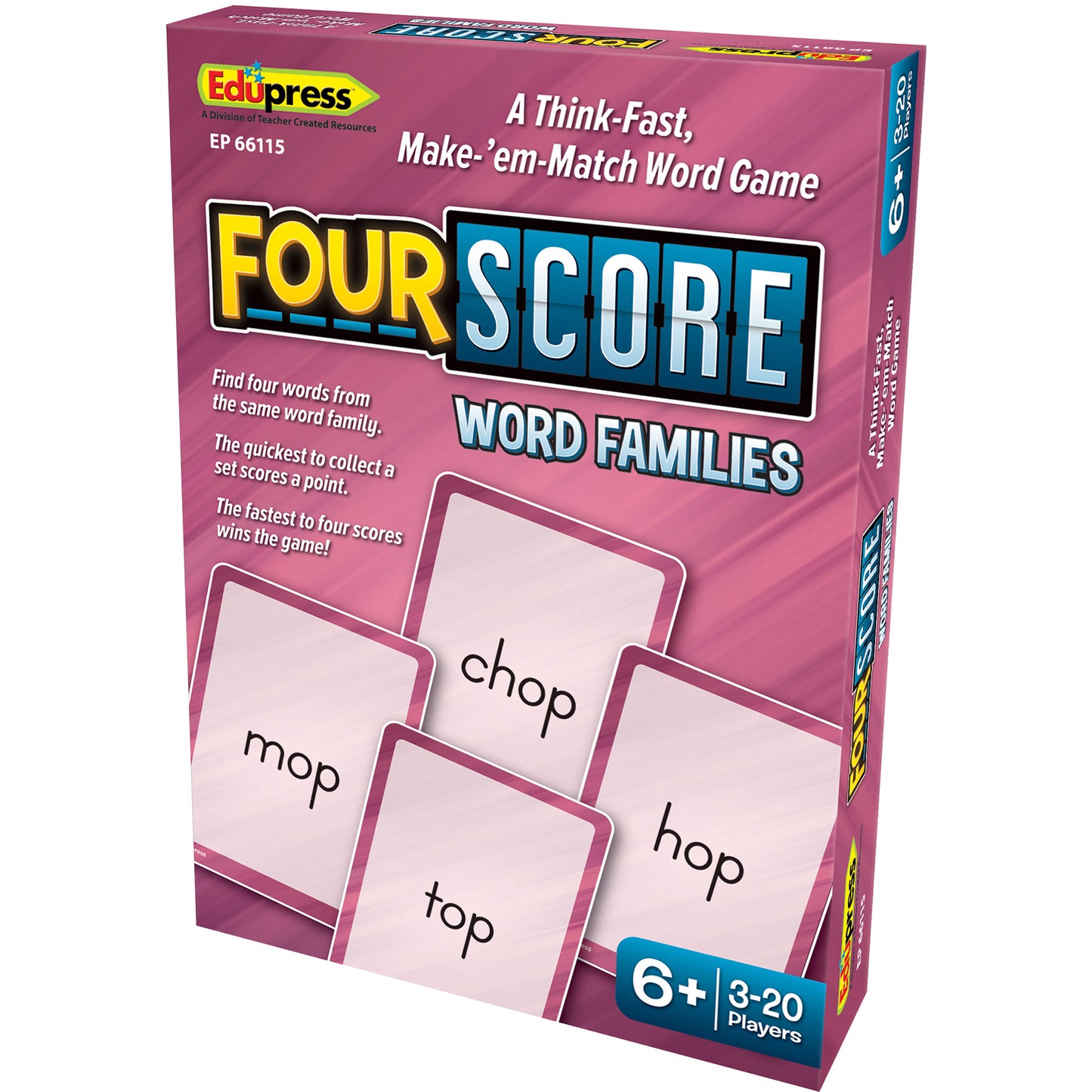 Teacher Created Resources Four Score Word Families Card Game Trio Pack