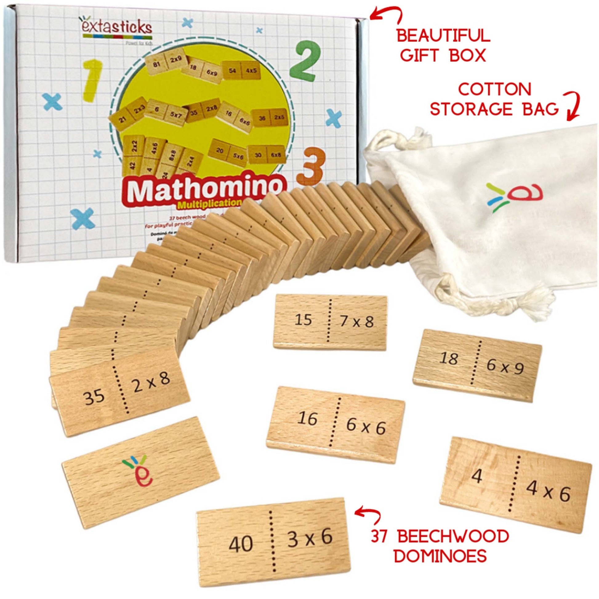 Extasticks Mathomino - Times Tables & Algebra Domino Game