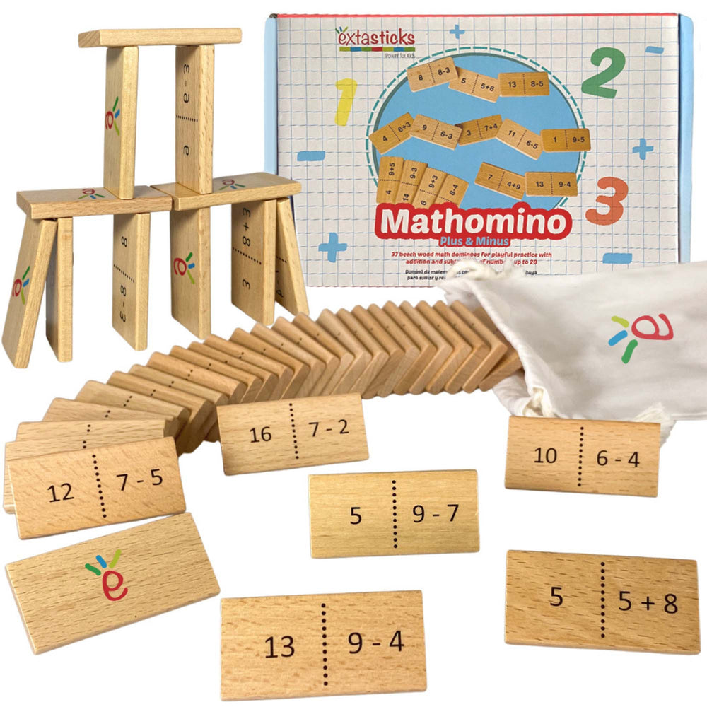 Extasticks Mathomino Plus & Minus Wooden Math Domino Game