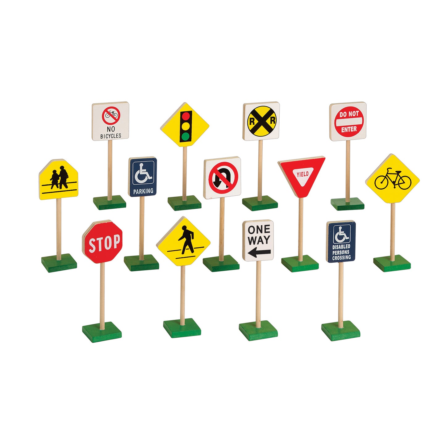 Guidecraft Traffic Adventure - 7" Wooden Block Play Traffic Signs - 13 Piece Set