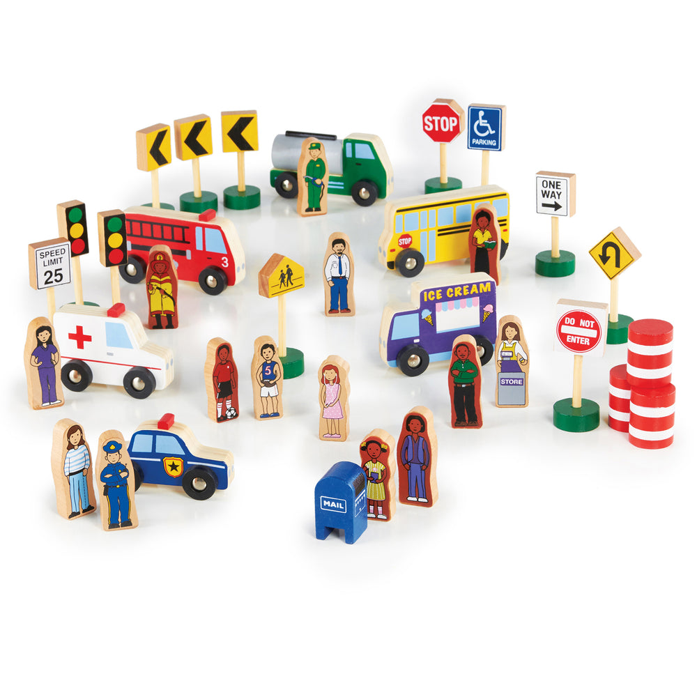 Guidecraft 36-Piece Community & Roadway Essentials Set - Interactive Play