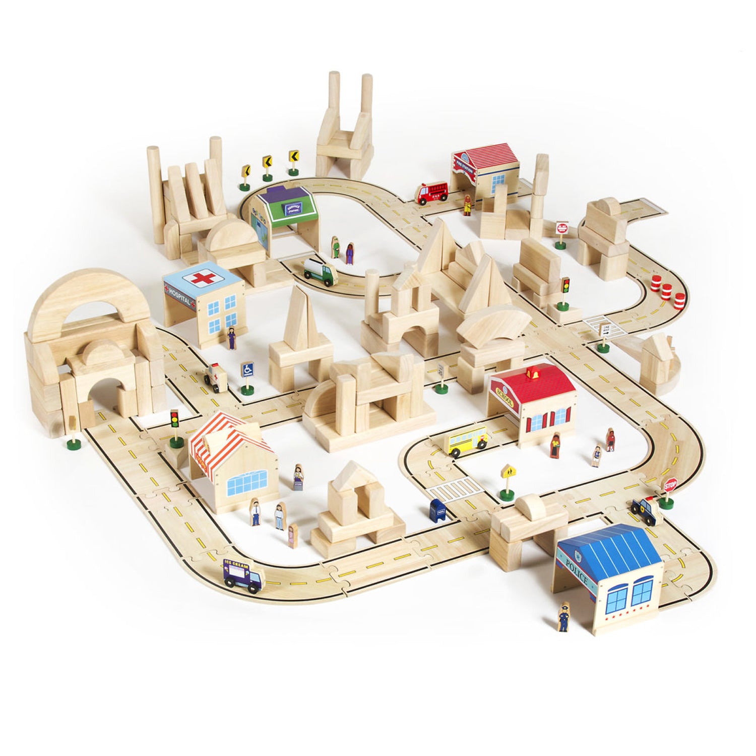 Guidecraft 36-Piece Community & Roadway Essentials Set - Interactive Play