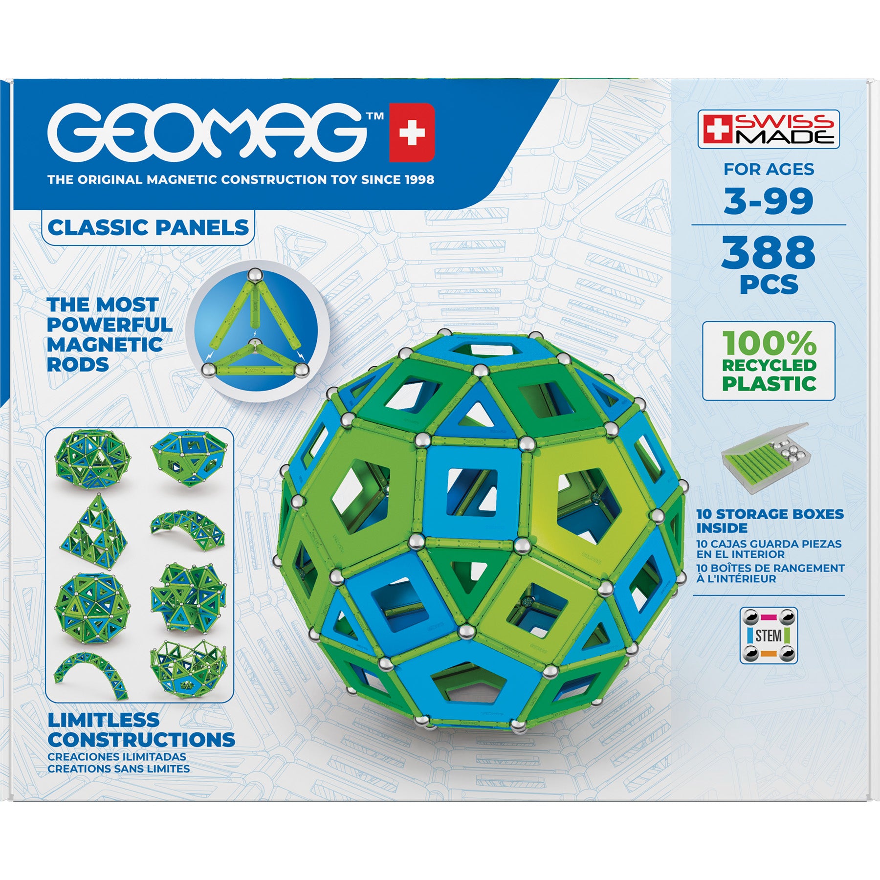 Geomag MASTERBOX Cold Colors Recycled Magnetic Building Set - 388 Pieces