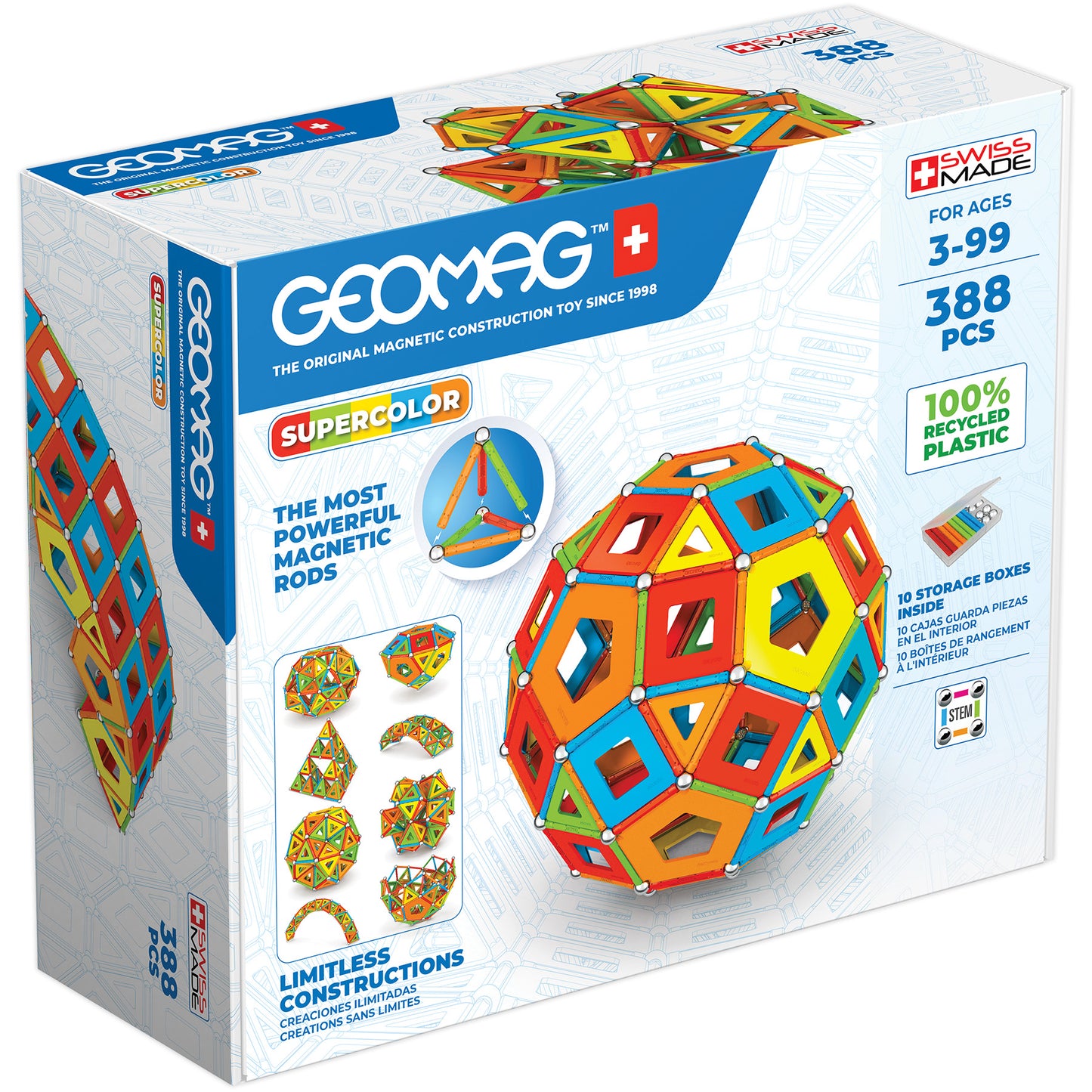 Geomag MASTERBOX Supercolor Recycled Magnetic Building Set - 388 Pieces