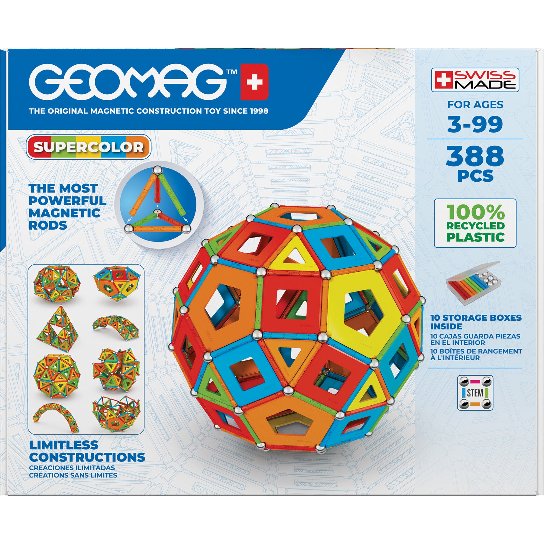 Geomag MASTERBOX Supercolor Recycled Magnetic Building Set - 388 Pieces