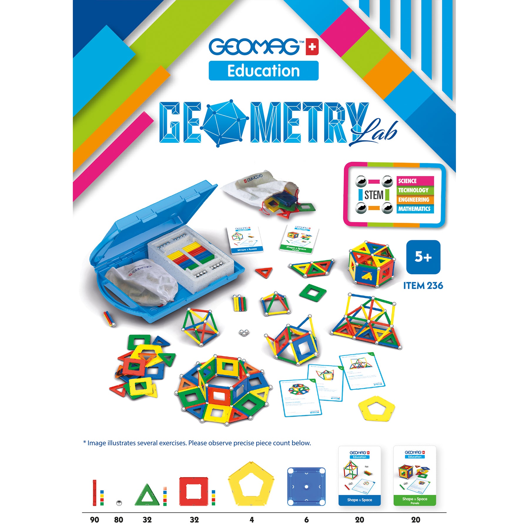 Geomag Geometry Lab Recycled Set - STEM Educational Toy - 244 Pieces