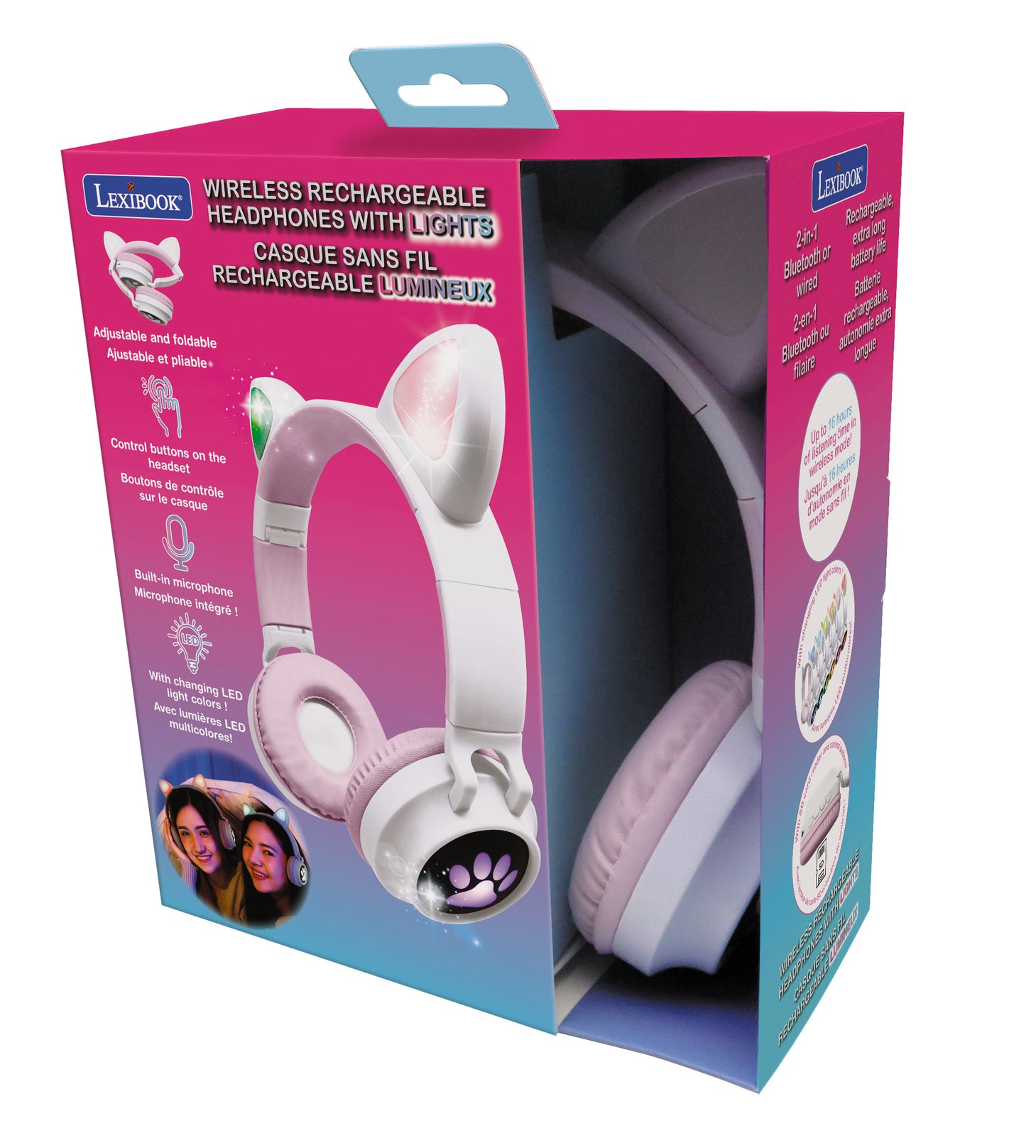 Lexibook Bluetooth Cat Ear Headphones with LED Lights - Pink