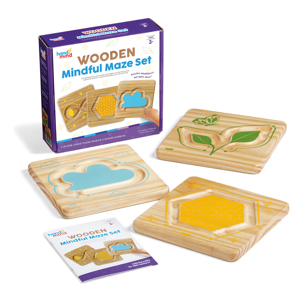 Hand2Mind Mindful Maze Naturals Set - Wooden Breathing Boards for Kids