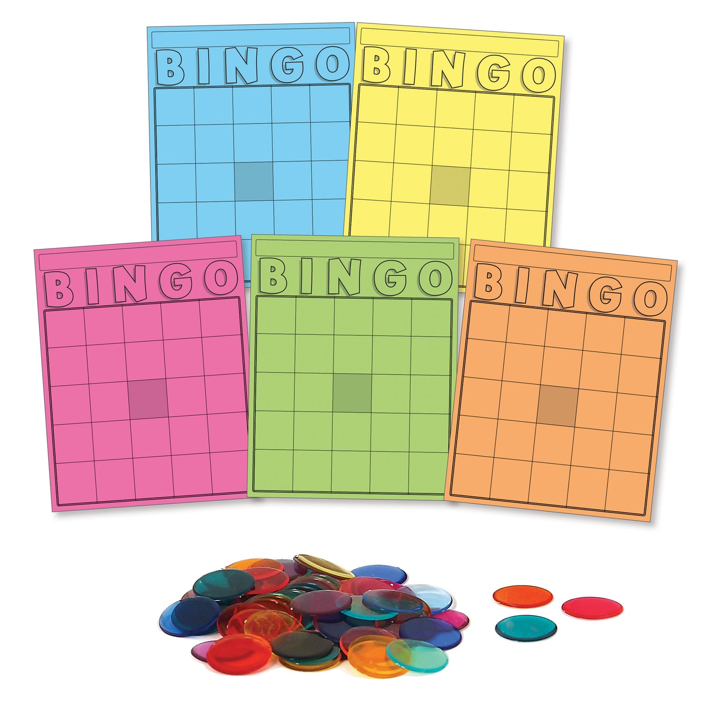 Hygloss Colorful Bingo Blast Cards & Chips Set - 1000 Chips, 50 Cards