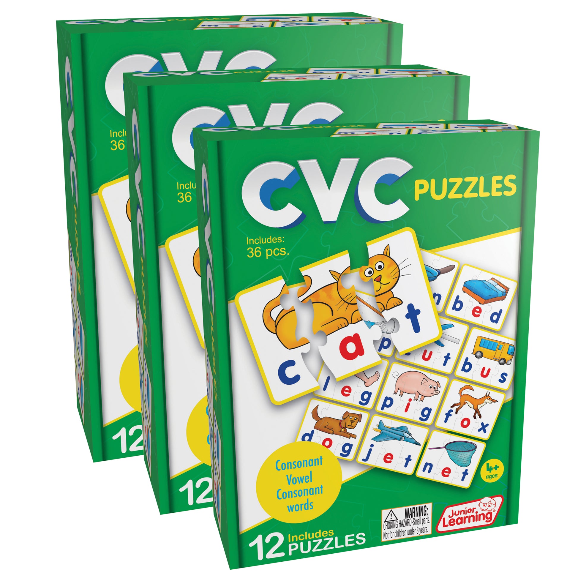 Junior Learning CVC Word Builder Puzzles - Multicolored - 36 Piece Set