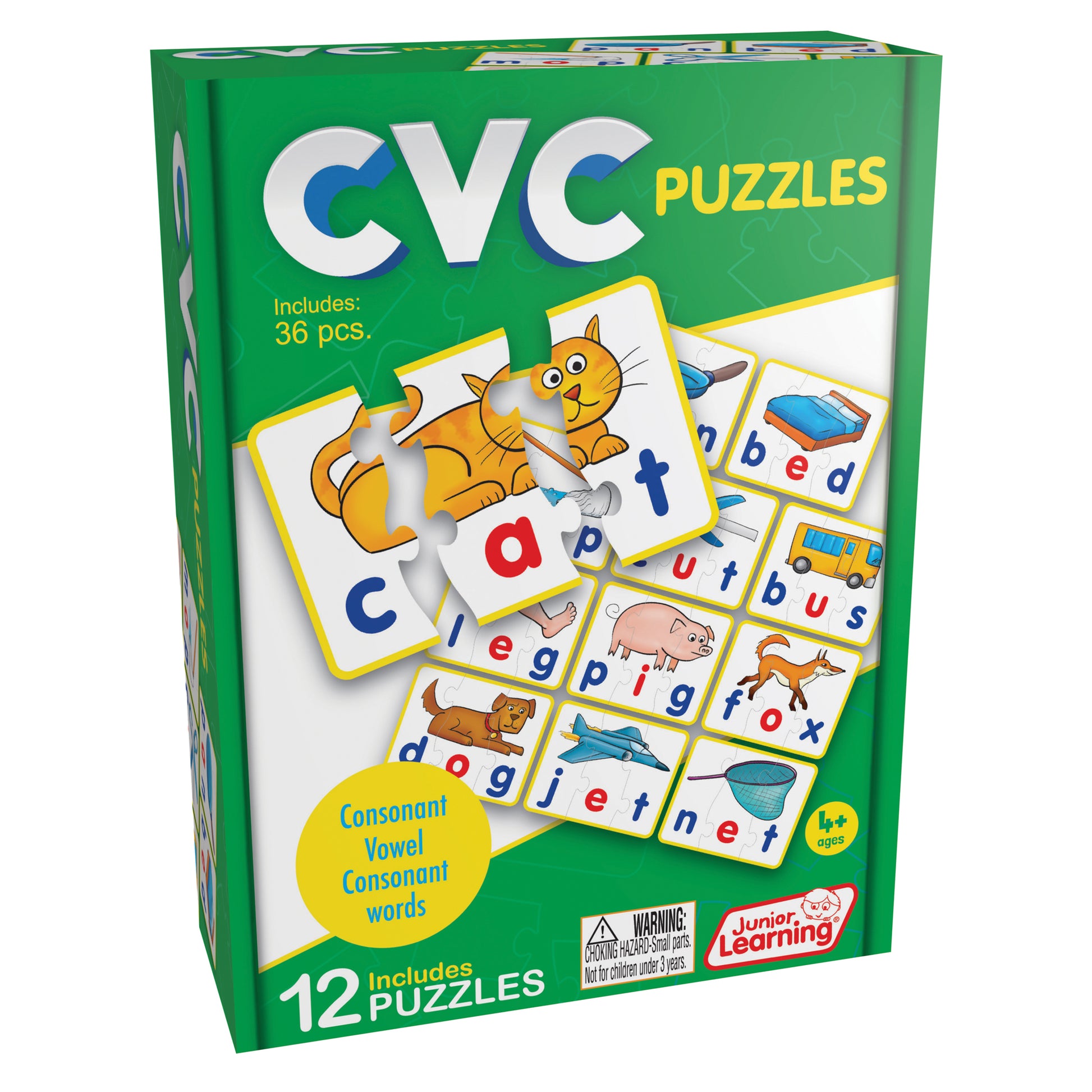 Junior Learning CVC Word Builder Puzzles - Multicolored - 36 Piece Set