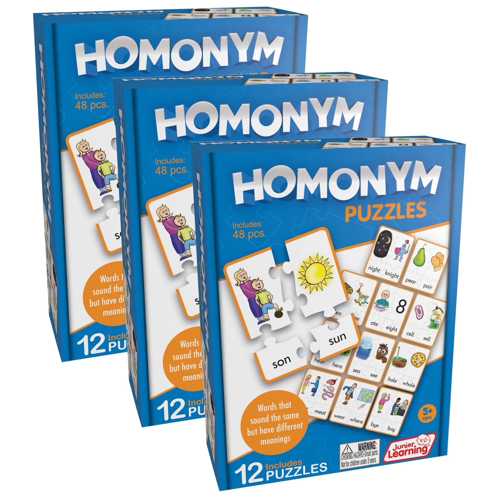 Junior Learning Homonym Puzzles - Word Matching Jigsaw - Pack of 3