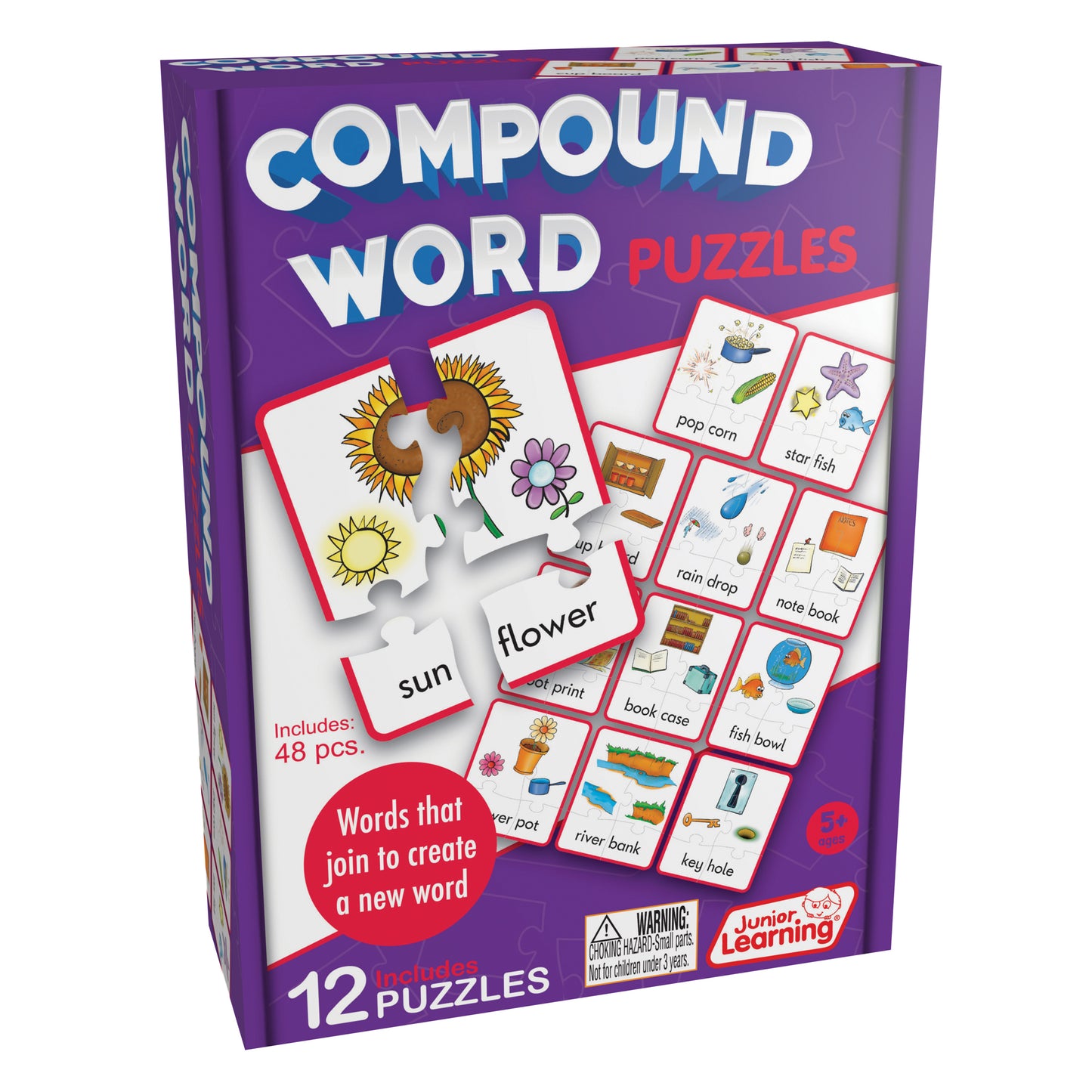 Junior Learning Compound Word Puzzles - Multicolored Language Game