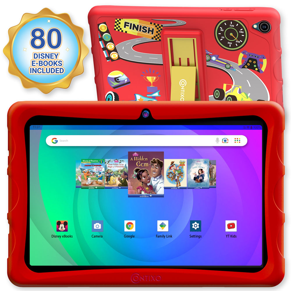 Contixo K103B 10-Inch Kids Tablet - 64GB with 80 Disney eBooks - Red